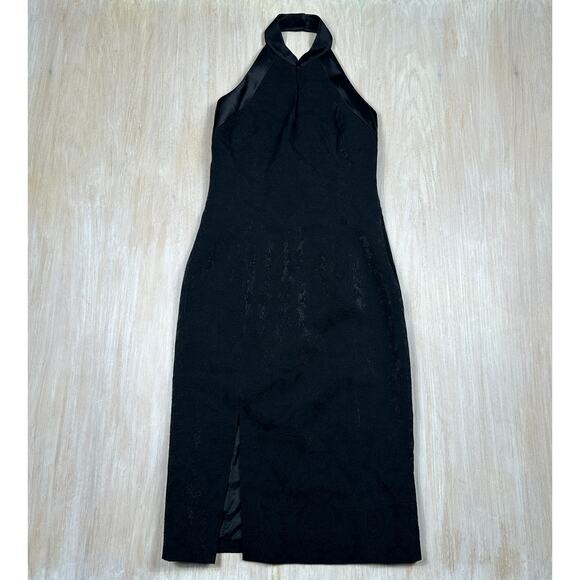 Karen Millen Black Jacquard Halter Neck Satin Trim Cocktail Party Midi Dress 8 - Picture 1 of 14